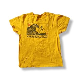 Vtg Bowery Supply Surfing Skeleton Kanagawa Japan Graphic Yellow T Shirt Adult L